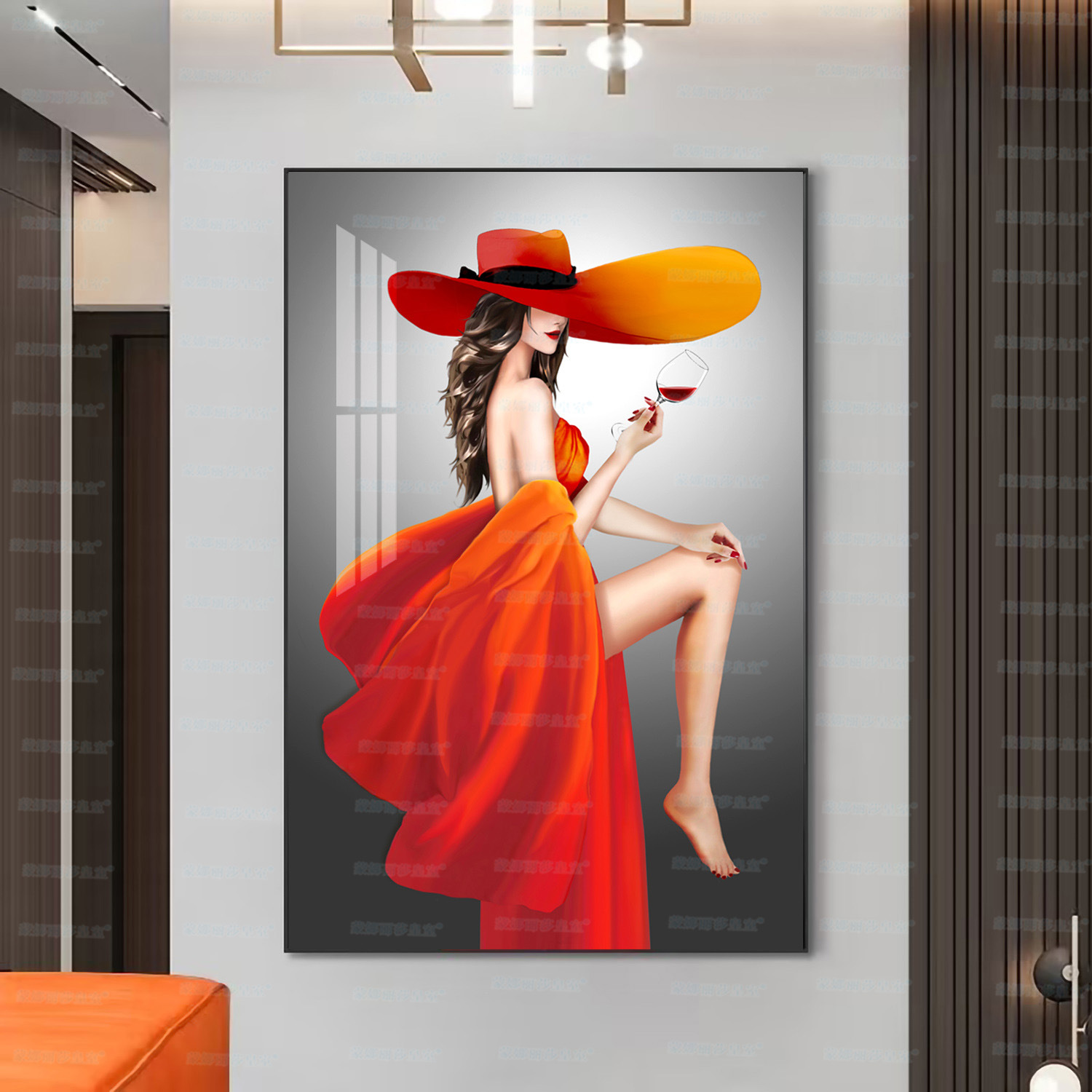 Mona Lisa real Cruz puntada rojo fanghua versión mejorada arte moderno figura salón decoración bordado hecho a mano
