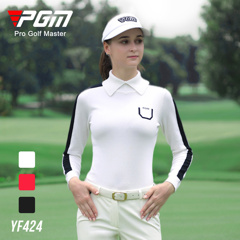 Áo len nữ dài tay PGM chơi golf thu đông chống lạnh — YF424-Đen, YF424-màu đỏ, YF424-màu trắng