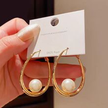 小众设计几何椭圆圆圈珍珠耳圈大耳环女简约夸张气质耳环