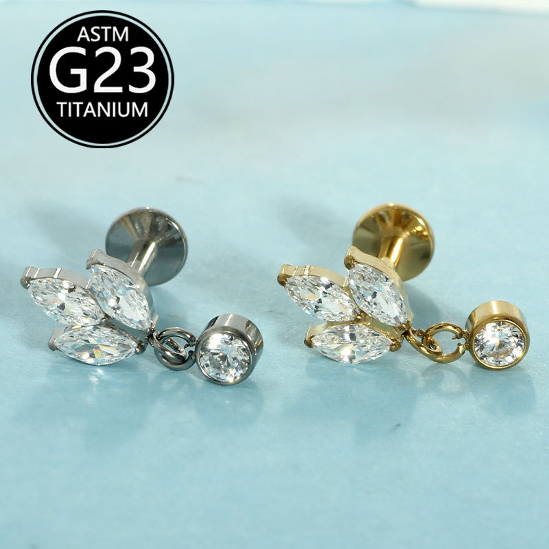 G23 Titanium Alloy Threaded Lip Stud with Zircon Inlay Niche Earrings Ear Cartilage Lip Ring Ear Piercing Stud detail image 5