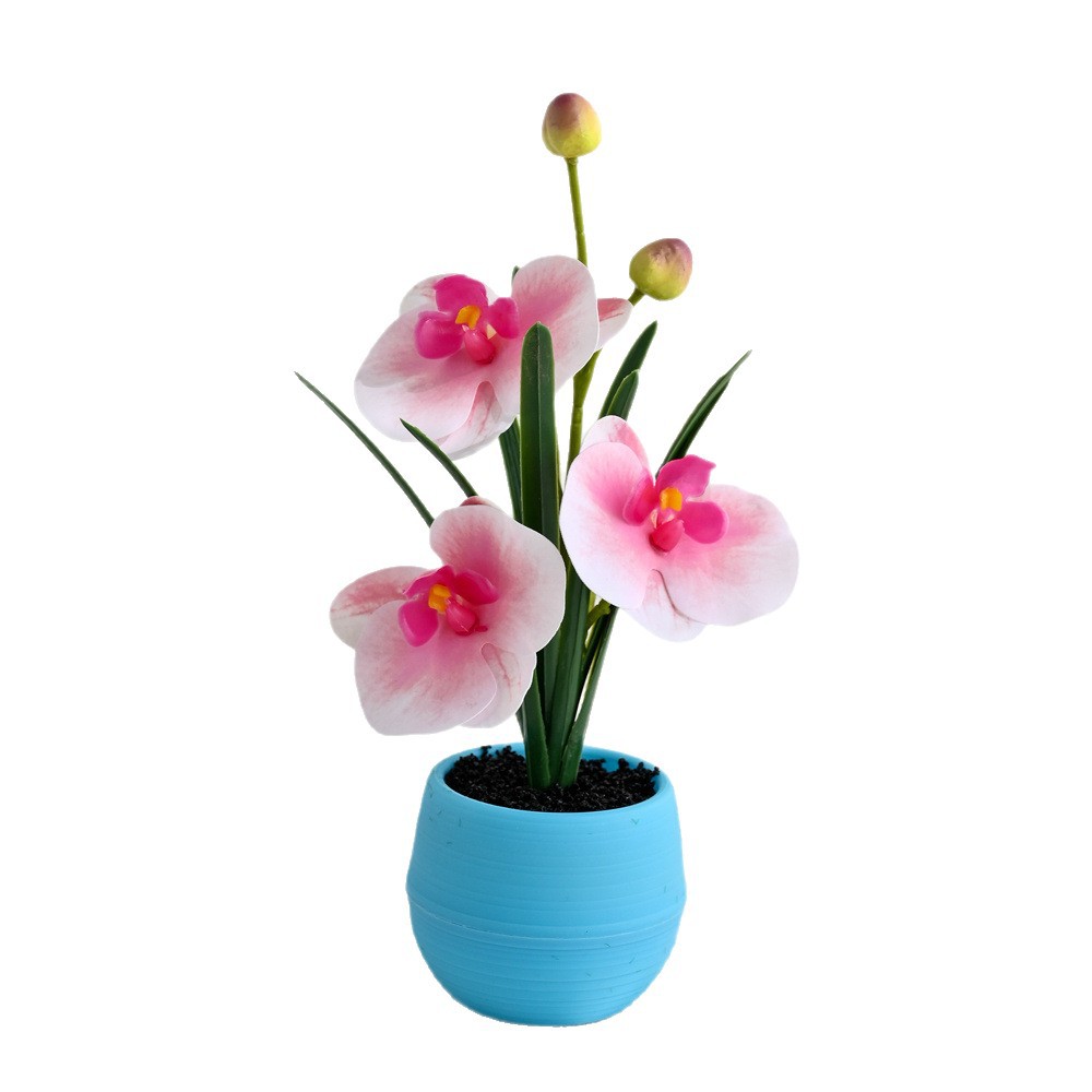 Tres flores y dos frutas pequeñas orquídeas mariposa bonsai imitación maceta flores falsas decoración del hogar fotografía flores artificiales decoración floral de boda image 6