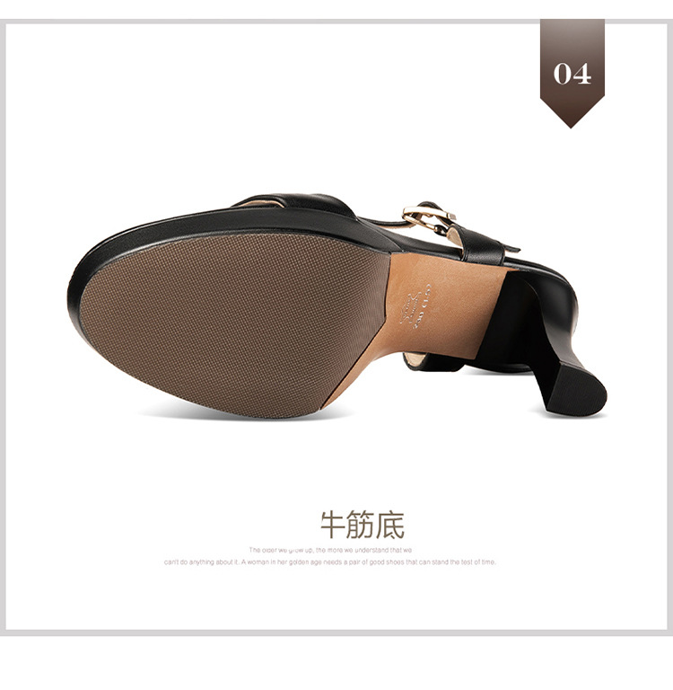Sandal cao gót nữ quai ngang hở ngón da bò thật gót 10 cm — Màu đen chi tiết 10