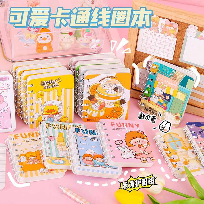 Cartoon notebook wholesale cute high color value side turn a7 coil book 160 pages student portable mini notepad Cartoon notebook wholesale cute high color value side turn a7 coil book 160 pages student portable mini notepad