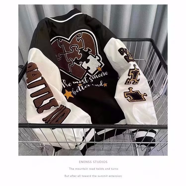 American vintage letter embroidered baseball for men's spring trendy loose and versatile couple jacket_voghion.com