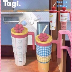 Tagi保温杯怦怦花田吨吨杯不锈钢吸管可爱女生高颜值超大容量水杯