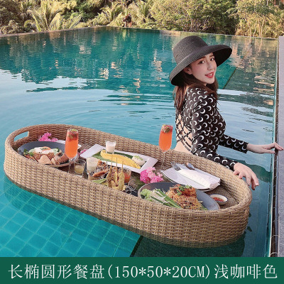 Piscina plato de frutas ratán flotante redonda bandeja de aguas termales Bali Vietnam desayuno cesta B & B Villa