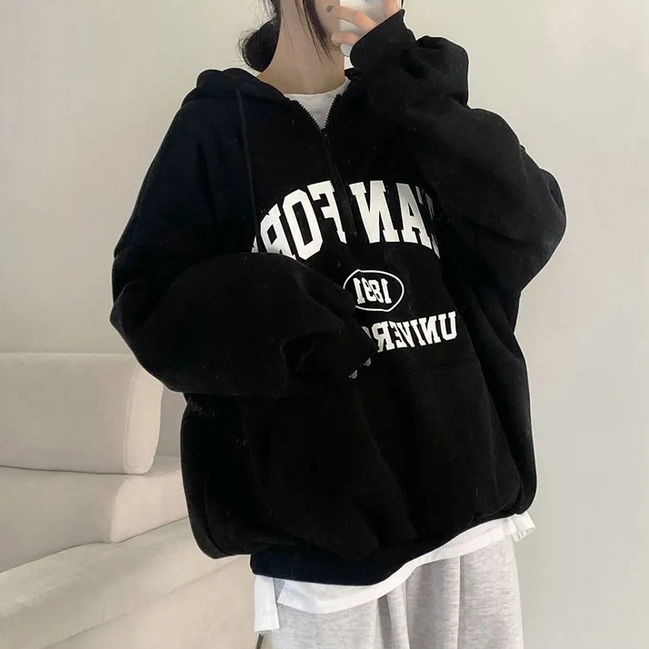 clothing fleece-lined Zipper Sweatshirt Women Thin Japanese Letters Women Loose Autumn and Winter Thickened Coat South Korea clothing fleece-lined Zipper Sweatshirt Women Thin Japanese Letters Women Loose Autumn and Winter Thickened Coat South Korea