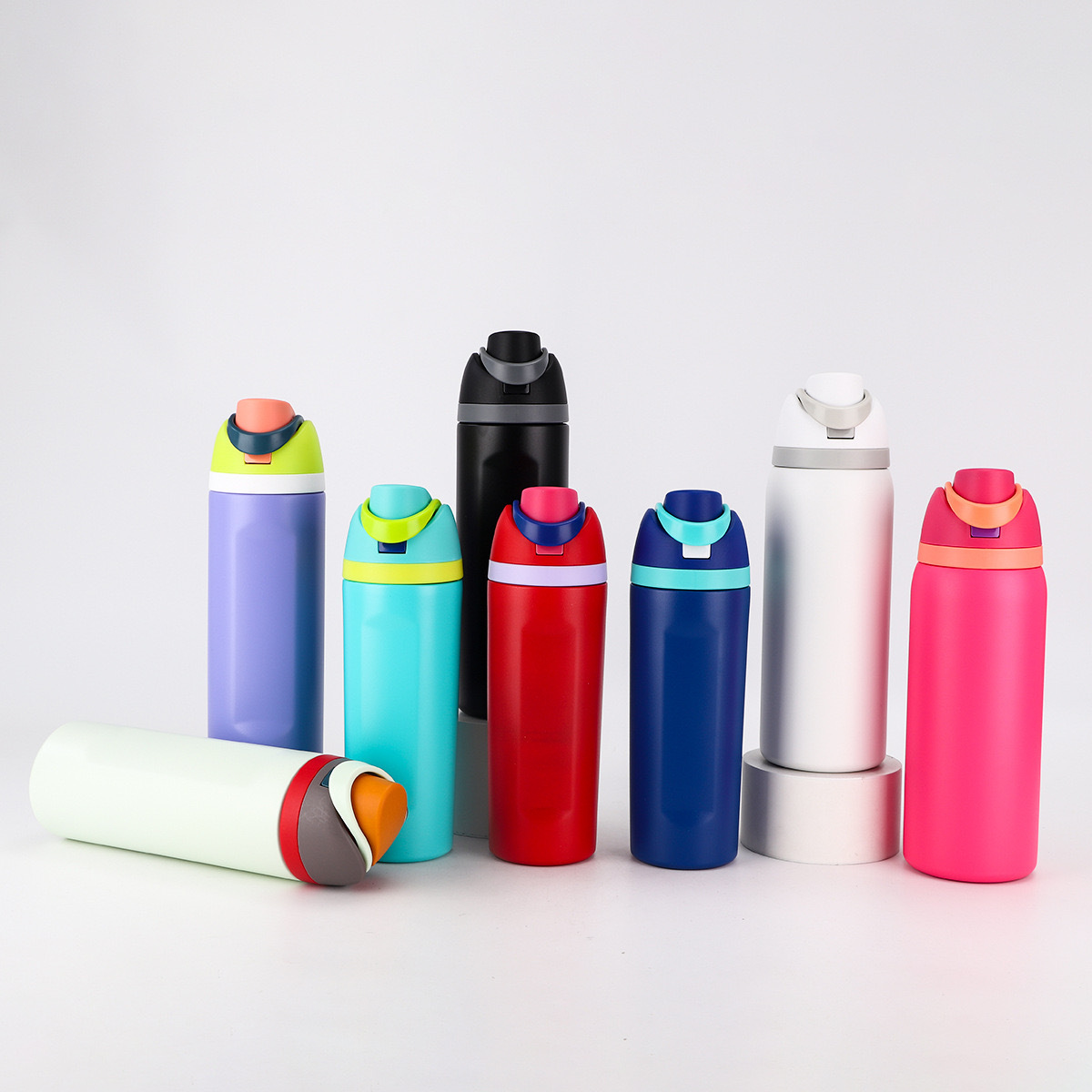 新款户外真空提手弹跳杯304不锈钢保温杯简约水果杯运动双饮杯