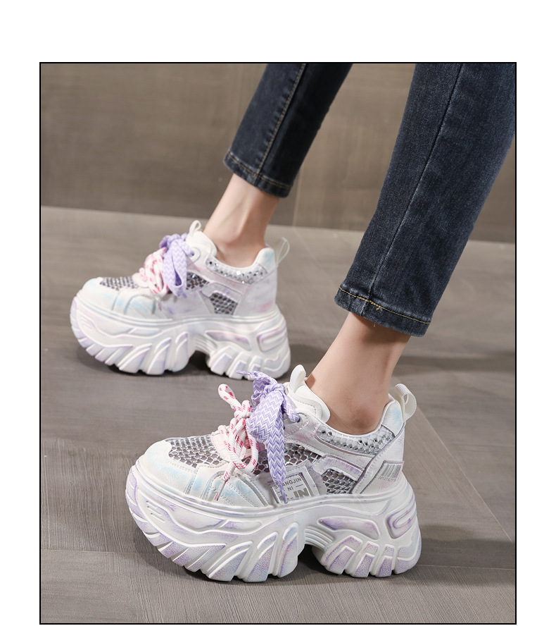 Giày sneaker nữ đế dày tăng chiều cao phong cách thể thao mùa hè — màu hồng chi tiết 14