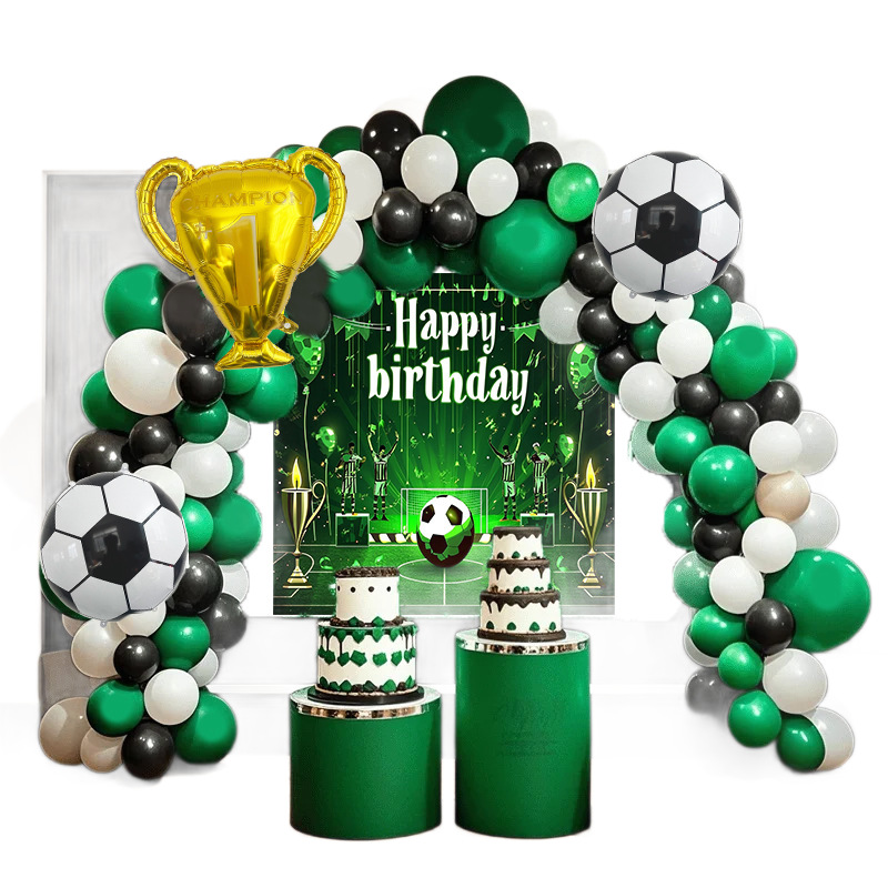 Balón verde de fútbol para niños con tela de fondo de cumpleaños set decoración de la Copa del Mundo