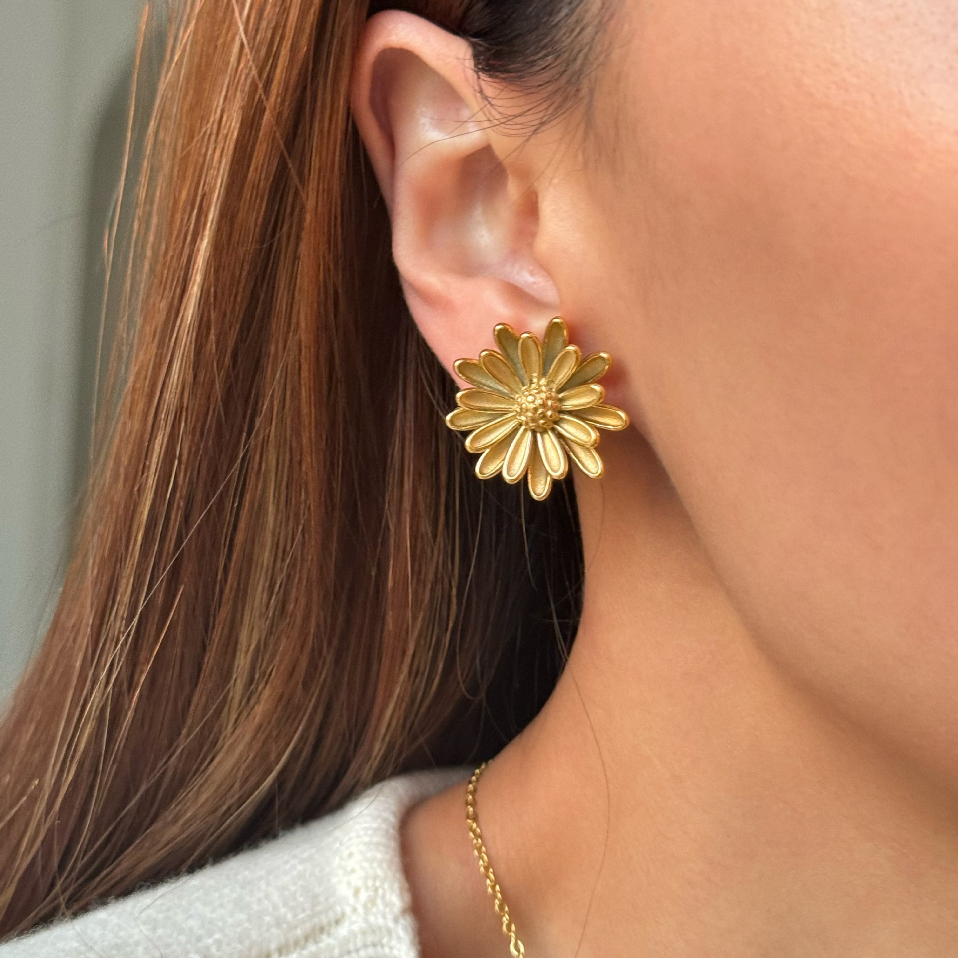 1 Pair Ig Style Sweet Simple Style Flower Plating Titanium Steel 18k Gold Plated Ear Studs display picture 5