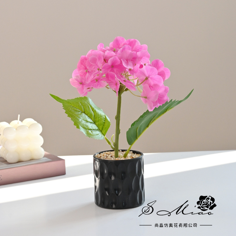 Flor falsa película 3D pequeña hortenida bonsai de alta calidad fábrica de flores de simulación decoración del hogar plantación verde flor falsa plantación en maceta