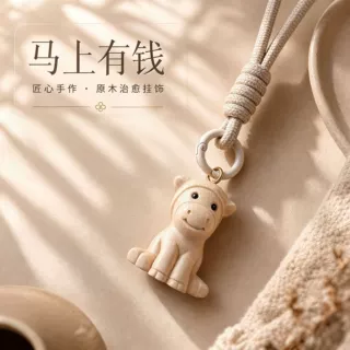 榉木创意雕刻十二生肖摆件钥匙扣挂件工艺品可爱包挂饰品吊坠批发