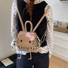 新款大容量可爱百搭学院双肩包时尚新款豹纹HelloKitty蝴蝶结背包