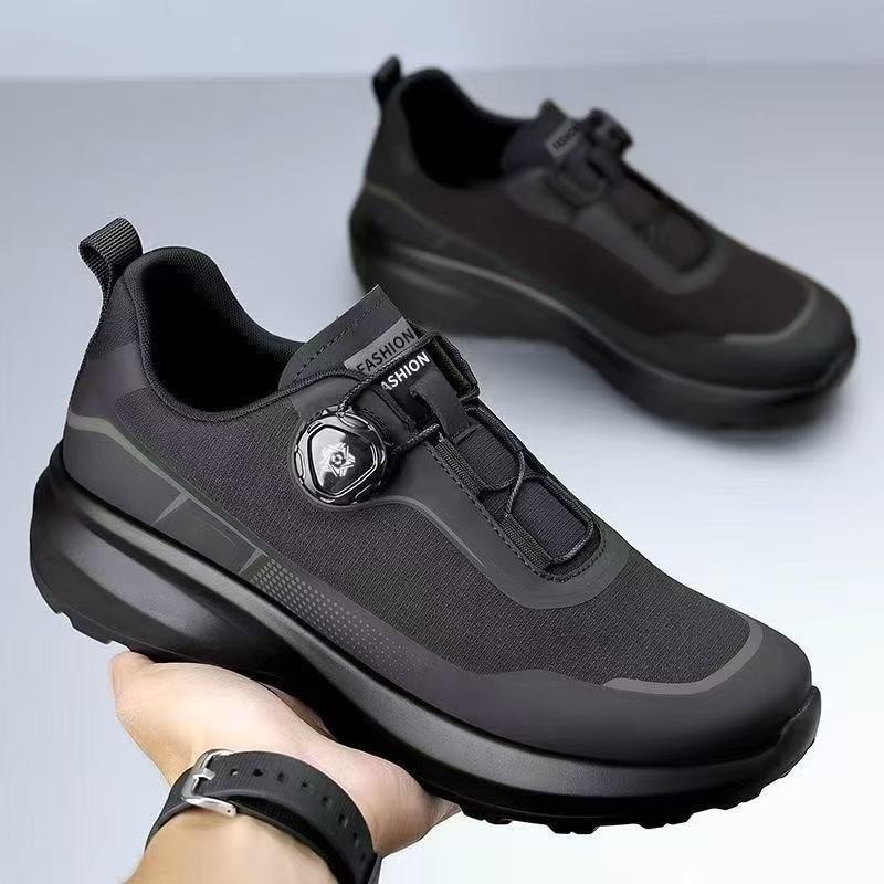 Cross-Border Men's Shoes Spring and Autumn Korean Style Rotating Button Men's Casual Shoes Black Commuter Shoes Thick-Soled Rebound Sports Shoes