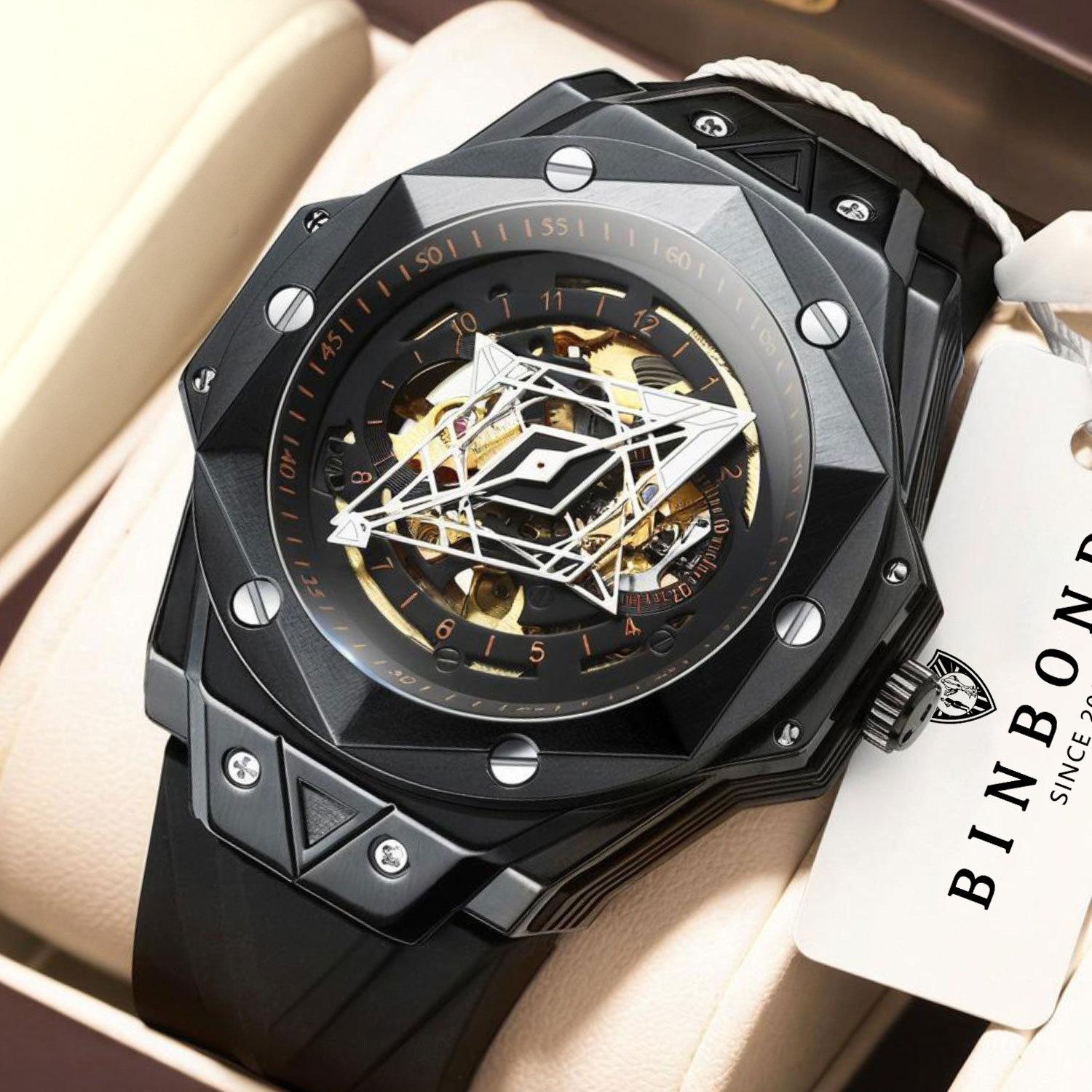 Binbang brand chattering live explosion fashion Men's automatic mechanical watch silicone waterproof sports watch
