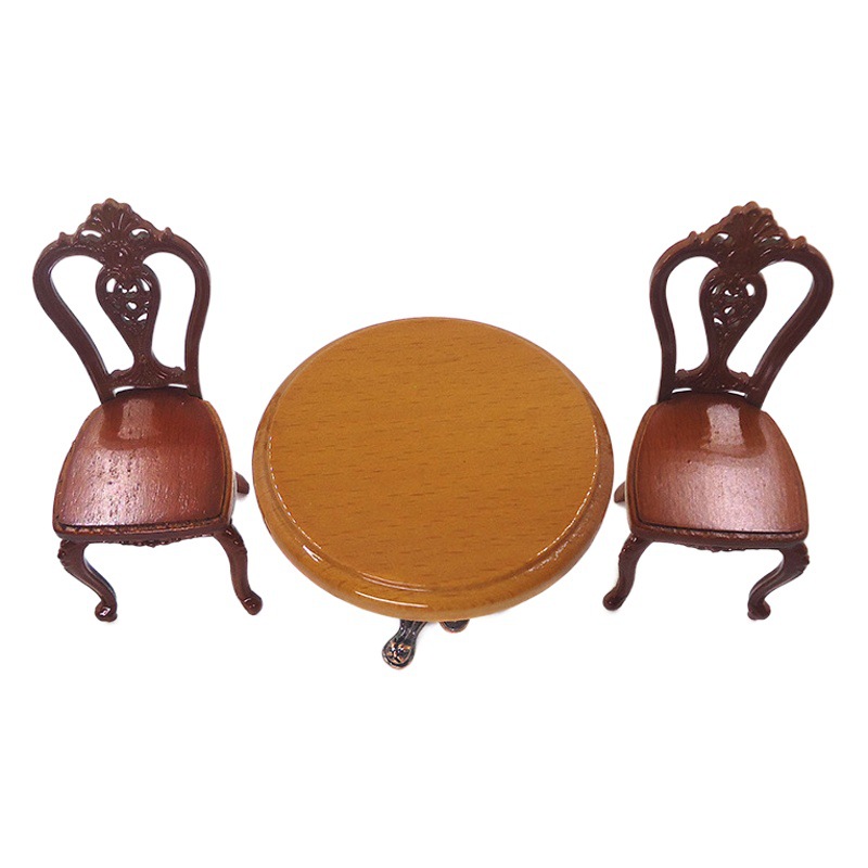 1:12 accesorios de casa de muñecas Dollhouse mini mesa de comedor nostálgica silla europea modelo de mesa simulación escena de la vida