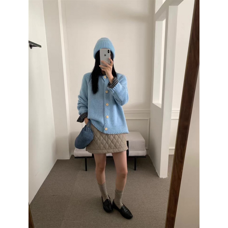 韩系清新简约气质软糯圆领针织开衫休闲百搭高级感宽松显瘦上衣秋|undefined