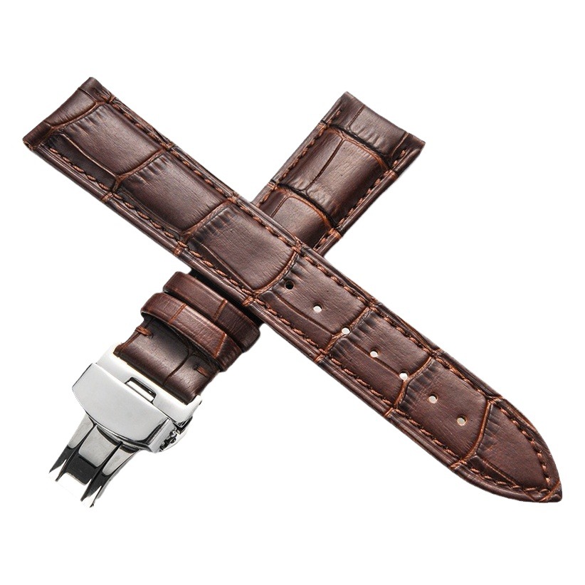 Venta al por mayor correa de reloj de cuero genuino par correa de reloj doble prensa mariposa hebilla caja de madera a juego accesorios de reloj (Grande)