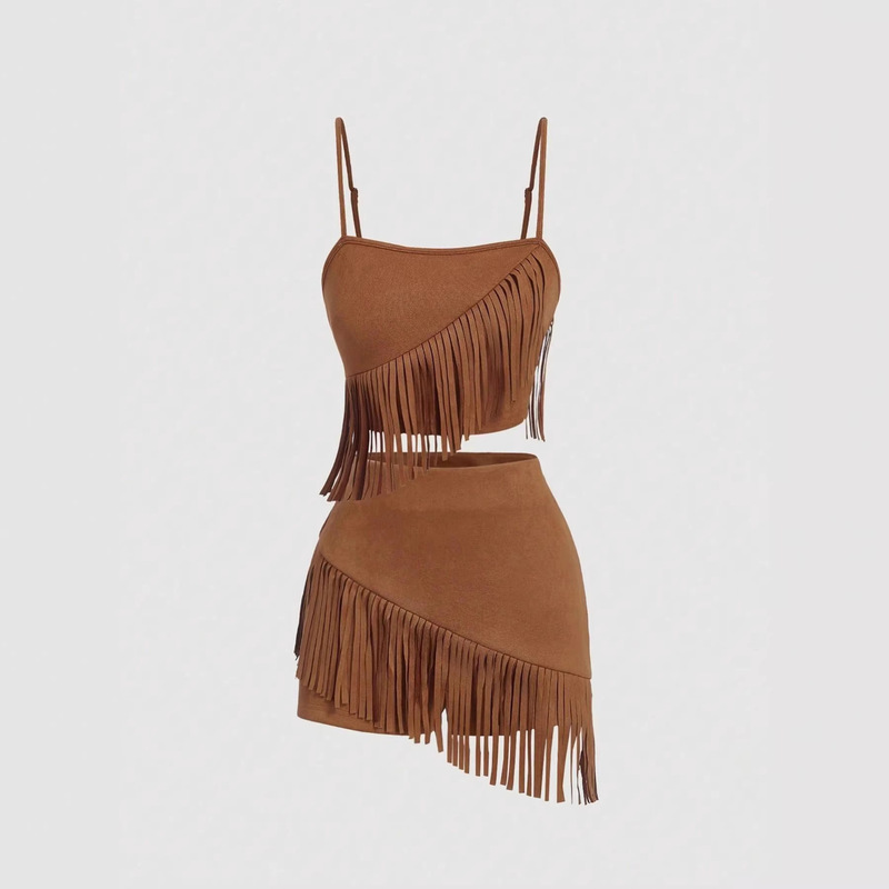 Tassel Patchwork 2026 Spring, Summer, and Autumn New Fashion Versatile Set: Camisole Top and Shorts Two-Piece Set