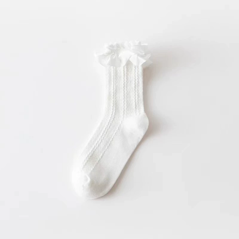 Thin breathable Japanese‑style mid‑length socks, lolita ruffle, lightweight, multiple colors