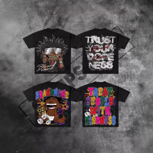 美国卡通图形T恤宿灰泥哥特超大T恤情侣Y2k韩国哥特男装