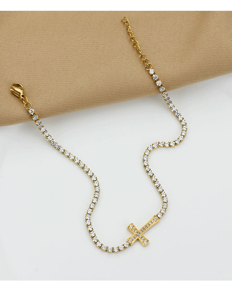 Titanium Steel Gold Plated Elegant Simple Style Plating Cross Artificial Diamond Bracelets display picture 4