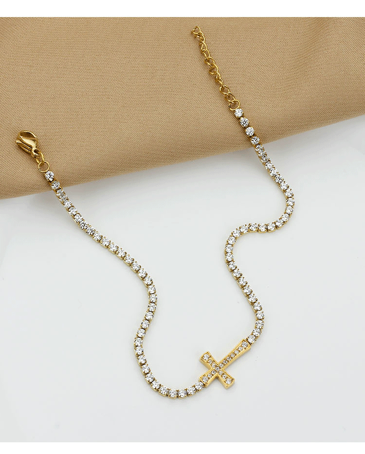 Artificial Diamond Inlay Material Titanium Steel Gold Plated Elegant Simple Style Plating Cross Artificial Diamond Bracelets