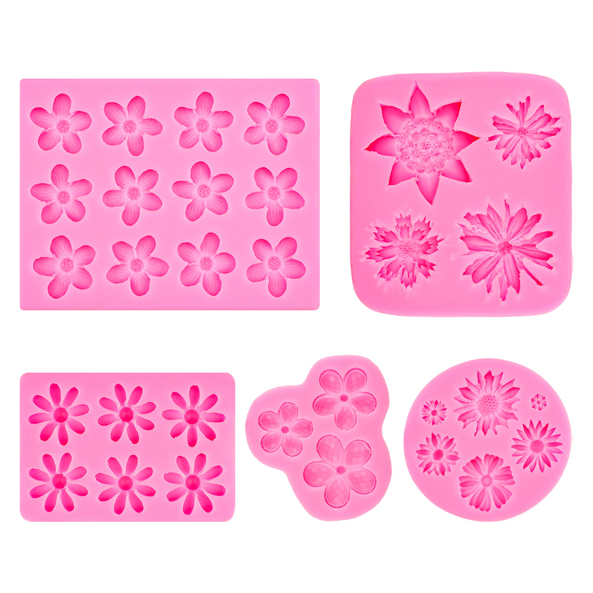 Molde de silicona de flor de cinco pétalos, margarita, cera de pintura de fuego hecha a mano, molde de decoración de yeso de aromaterapia de coche, molde de fondant de pastel