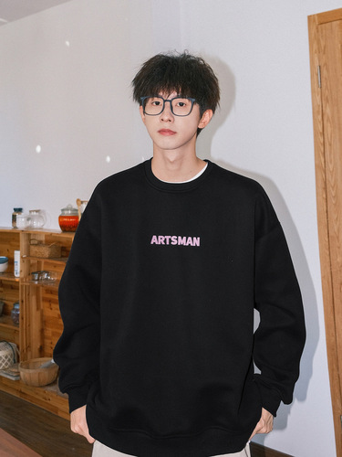 250g Heavyweight Print Crewneck Padded Hoodie for Men - Autumn/Winter Style, Japanese Sporty Style, Hooded Top for Boys