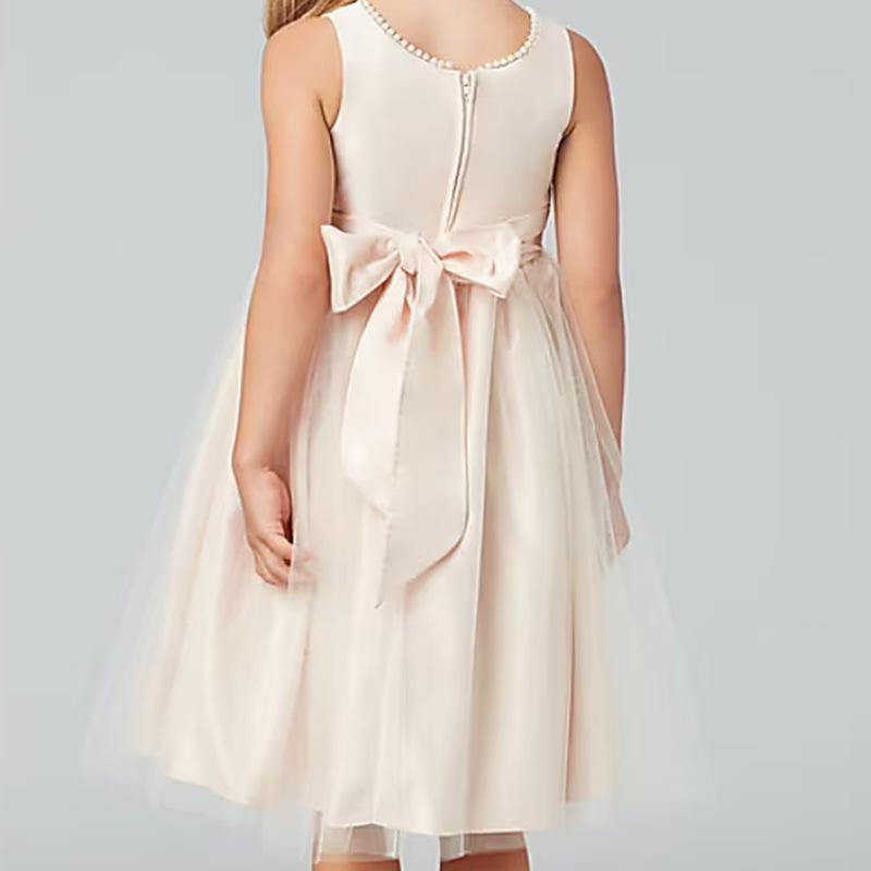 Nuevo Comercio exterior vestido de boda de los niños niñas cuentas simple elegante color sólido cumpleaños rendimiento sin mangas princesa MIDI vestido