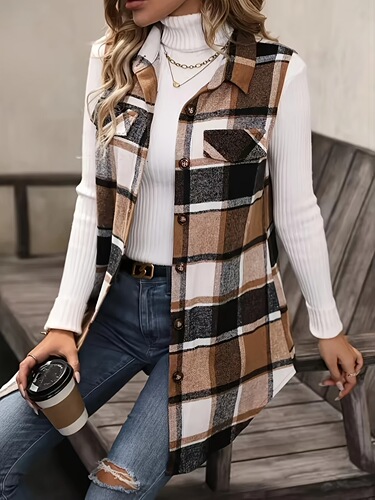 Women's Plus Size Plaid Print Jacket Soft Comfortable Cross-border