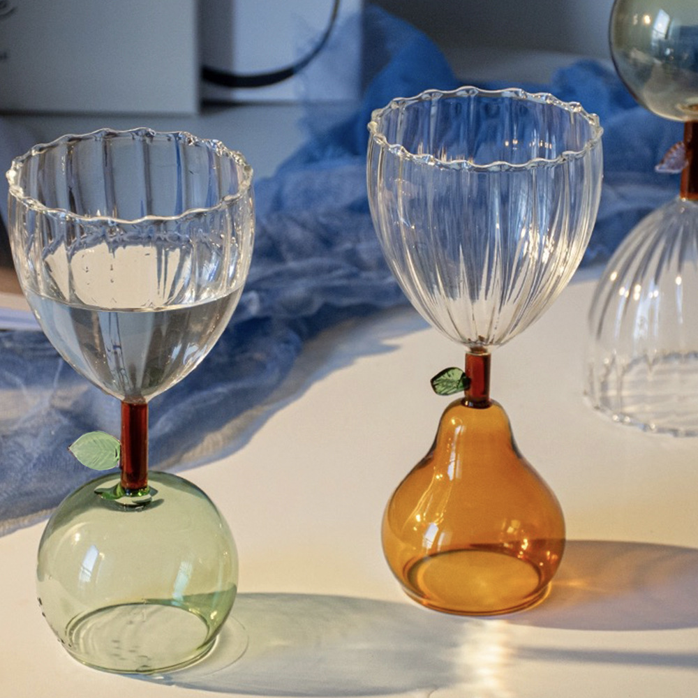 Serie de flores y frutas Vaso de vino tinto de champán creativo Vaso de cóctel alto Vaso de vino de vidrio Vaso de frutas Vaso de bebida