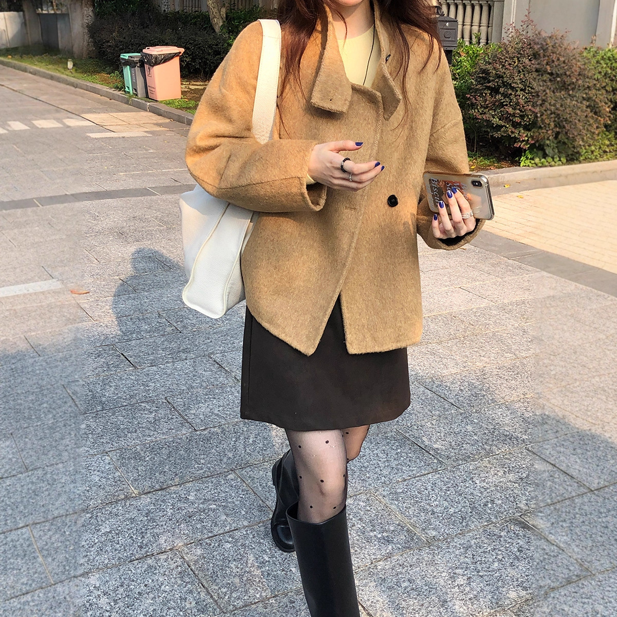 薇颂全羊毛立领双面呢外套女冬季2025新款韩系氛围感短款毛呢大衣