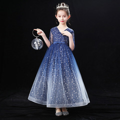 小女孩主持人禮服2024夏季新款洋氣蓬蓬紗公主模特走秀鋼琴演出服