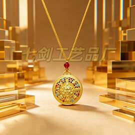 古法合金项链黄财神罗盘吊坠挂坠礼物挂饰装饰挂饰挂件厂家工艺品
