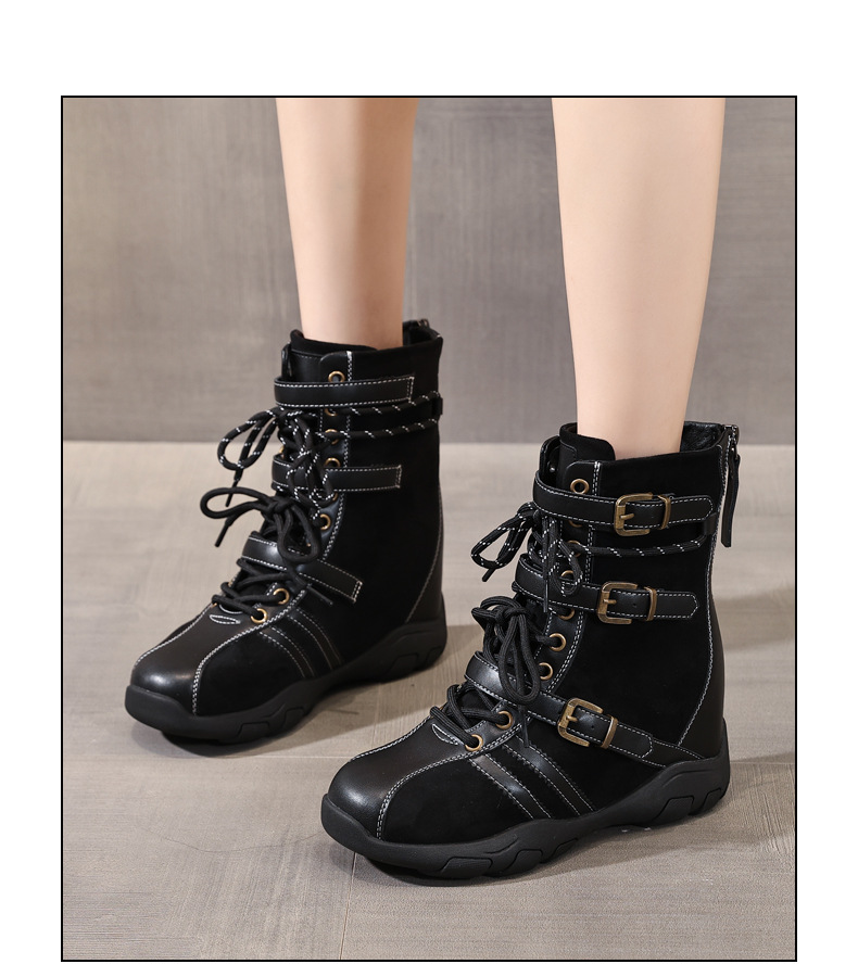 Giày boot nữ cổ ngắn đế dày tăng chiều cao phong cách retro siêu mềm đa năng — màu đen chi tiết 15
