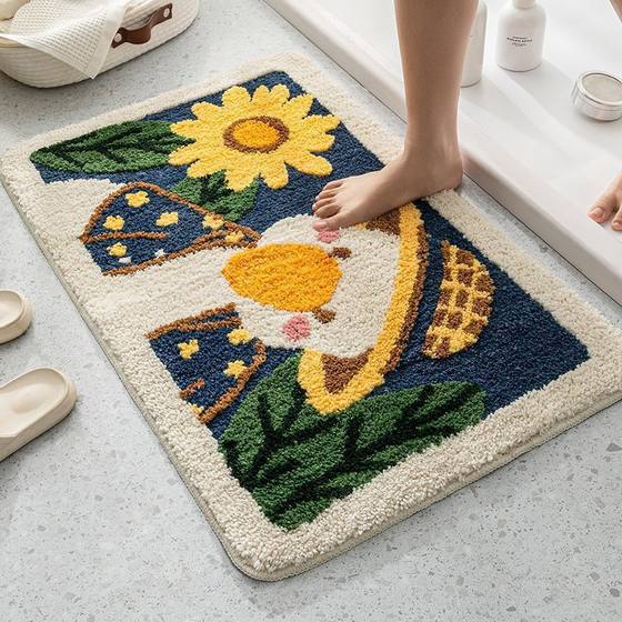 Cartoon plush bathroom absorbent floor mat thickened cashmere anti-slip quick-drying bathroom toilet door mat cross-border