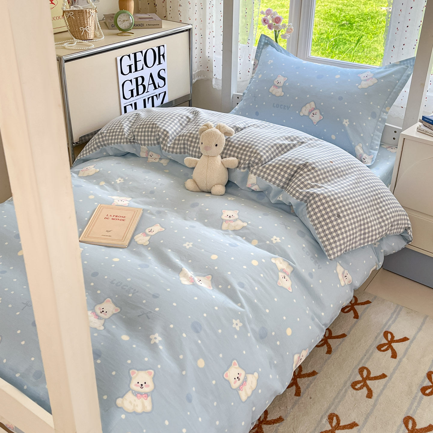 Dormitorio universitario traje de tres piezas de algodón puro 2025 nueva sábana individual de dibujos animados edredón sábana ropa de cama