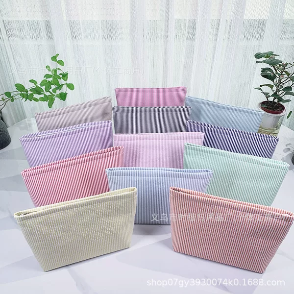 Cross-Border Best-Selling Seersucker Striped Cosmetic Bag, Indian-Style Large-Capacity Toiletry Bag, Portable Travel Storage Bag