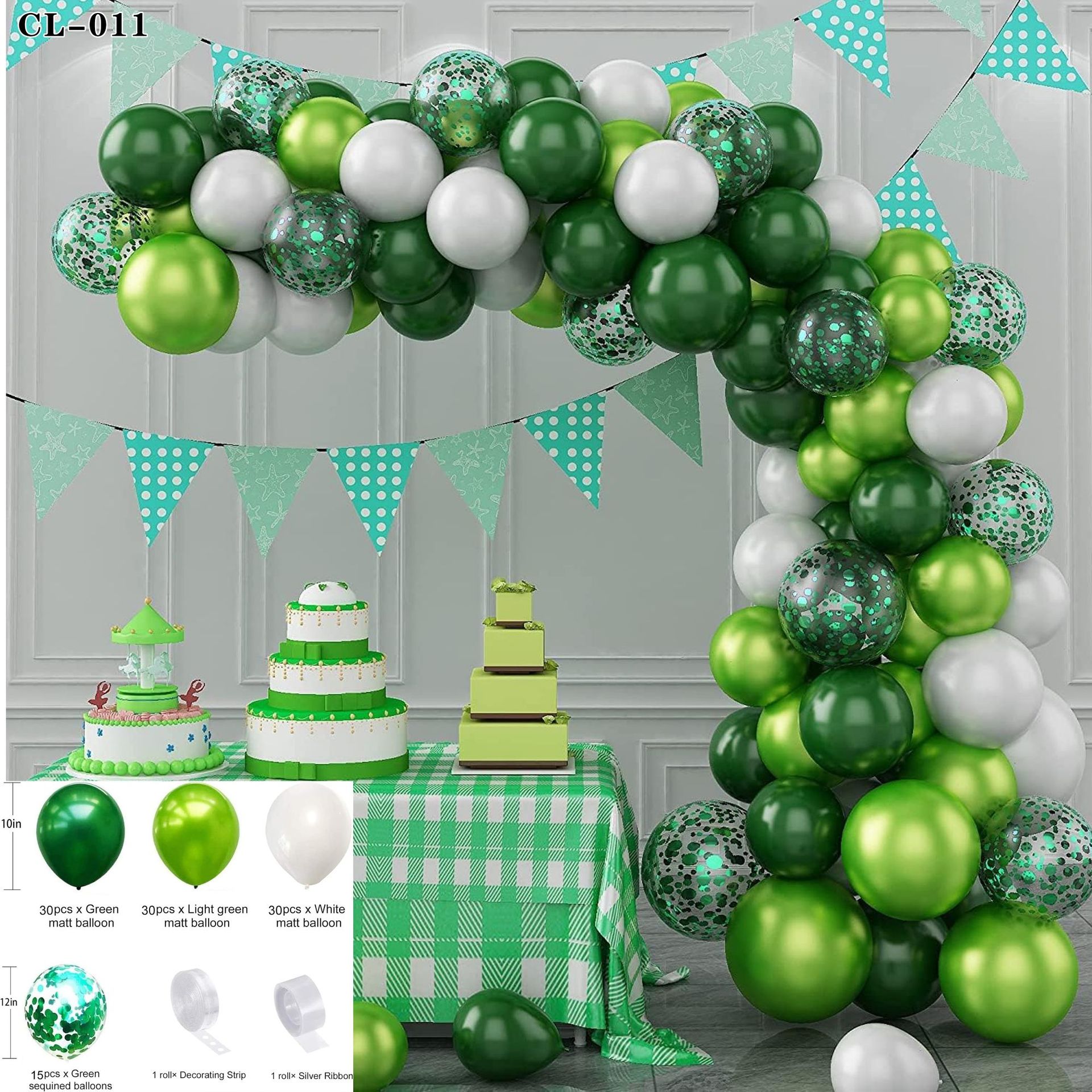 Cruz-frontera serie bosque bola verde cadena traje niños cumpleaños tema Fiesta decoración selva diseño globos