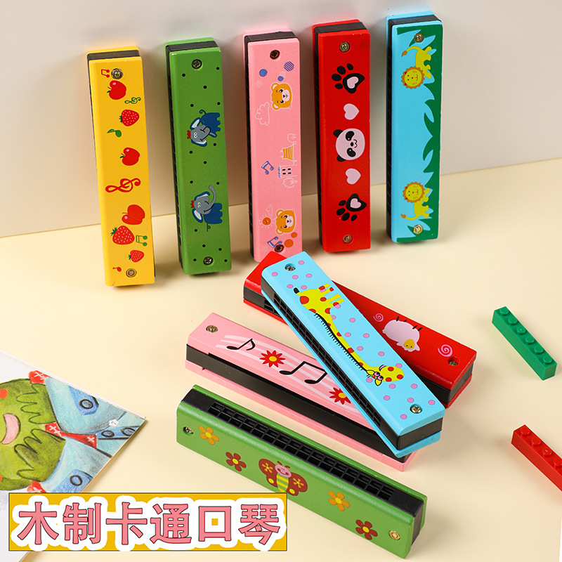 Oferta especial armónica de madera para niños de 16 puertos y doble fila Instrumento musical de iluminación para niños Juguetes de armónica de madera para la enseñanza de los estudiantes
