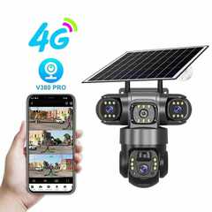 V380PRO 三画面低消費電力6MP高画質フルカラー暗視防水三眼レンズソーラー監視カメラ
