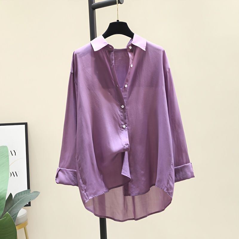 Light purple Korean-style loose-fitting thin new shirt for women, casual spring-summer long-sleeve blouse