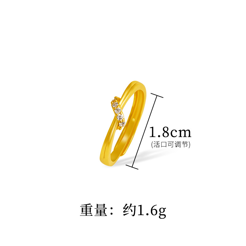 Simple anillo de diamantes de las mujeres de moda elegante todo fósforo diamante incrustado aleación de cobre joyería ajustable suministro directo de fábrica