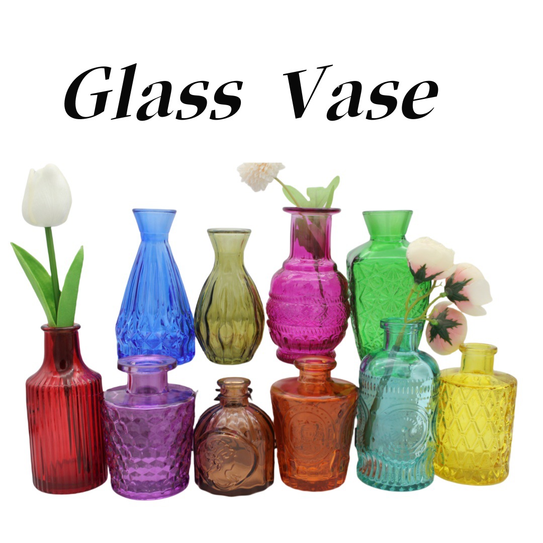 Conjunto de jarrón de vidrio transfronterizo en relieve pequeño transparente hidropónico flores sala de estar mesa comercio exterior decoración de vidrio adorno