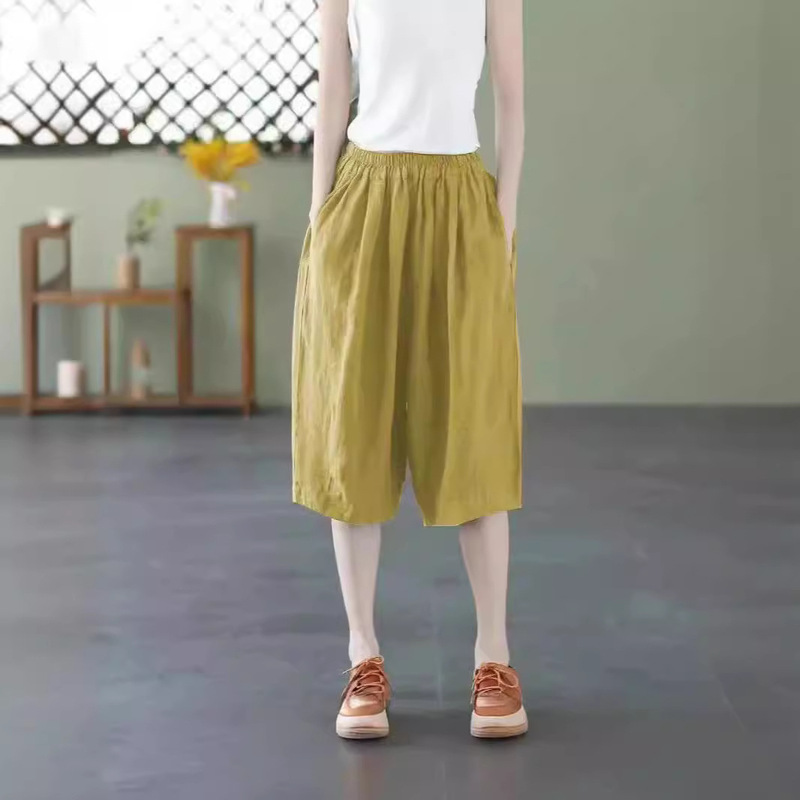 Cotton and Linen Five-quarter Pants for Women in Summer, High-waisted, Slim, Casual, Versatile, Wide-leg Pants for Women, Straight-leg Shorts Cotton and Linen Five-quarter Pants for Women in Summer, High-waisted, Slim, Casual, Versatile, Wide-leg Pants for Women, Straight-leg Shorts