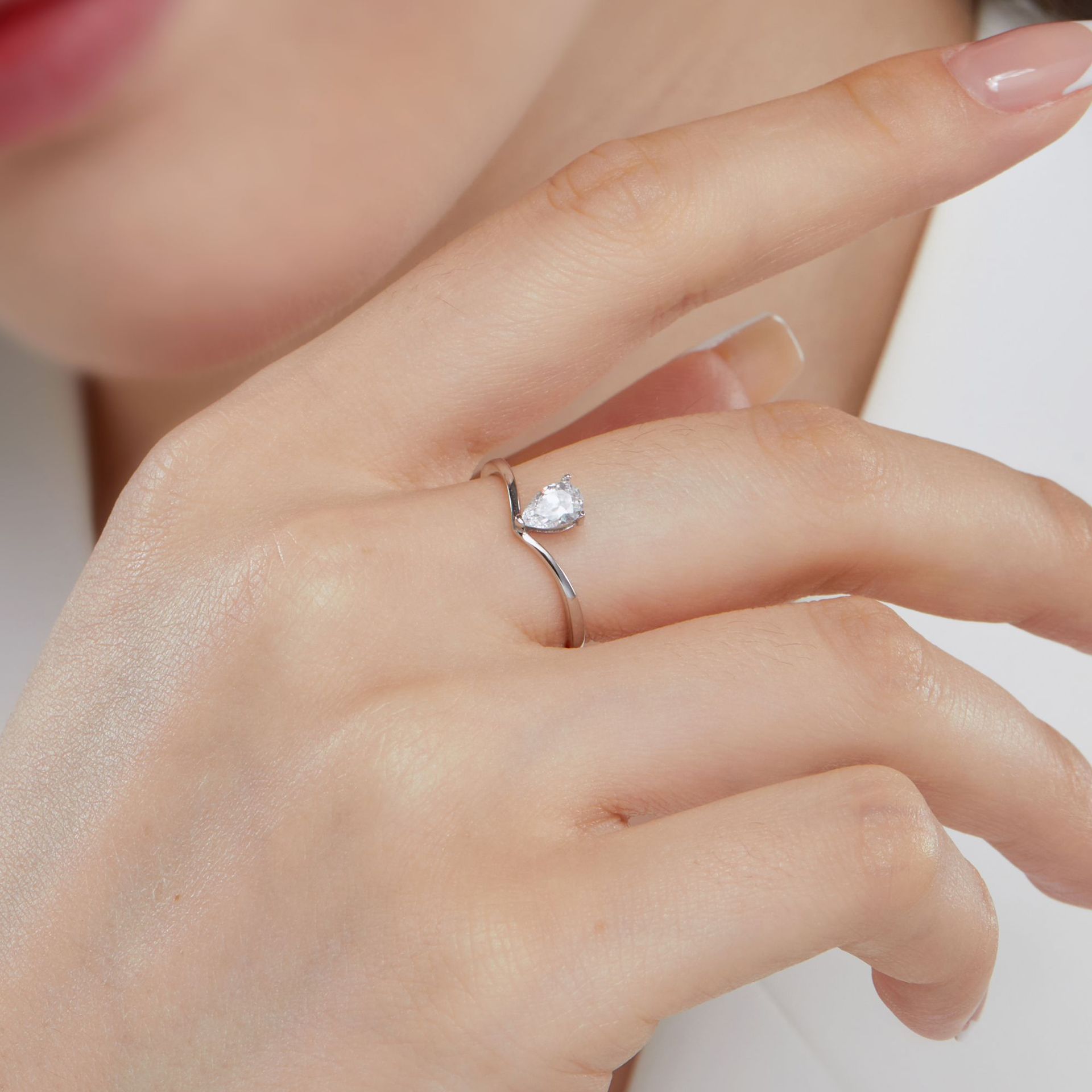 Simple Style Water Droplets Silver Plating Inlay Zircon Open Ring 1 Piece