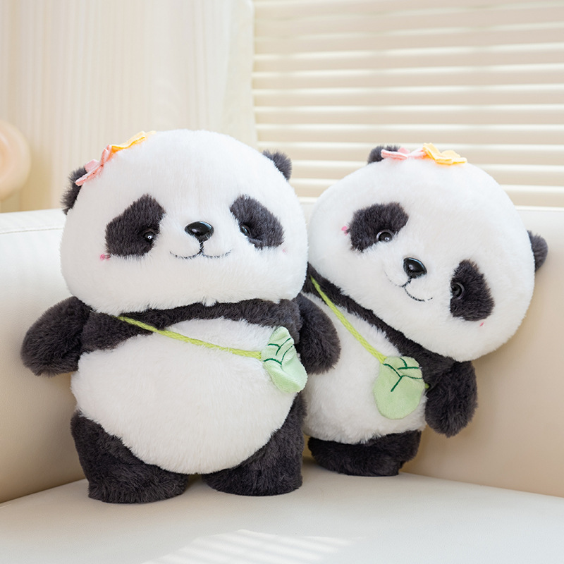 Flower Panda Plush Toy Cute Simulation Panda Doll Bamboo Shoot Backpack Panda Souvenir Children's Gift