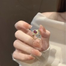 轻奢气质鸽子蛋玫红闪钻戒指女新款高级感时尚设计简约可调节指环